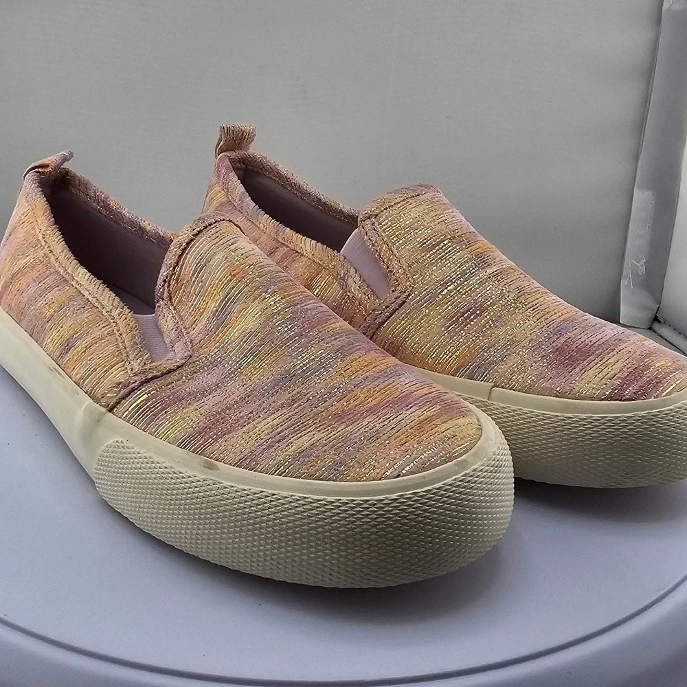 Cat and Jack Toddler Girls Slip On Sneakers Size‎ 1 Metallic Multi Color EUC